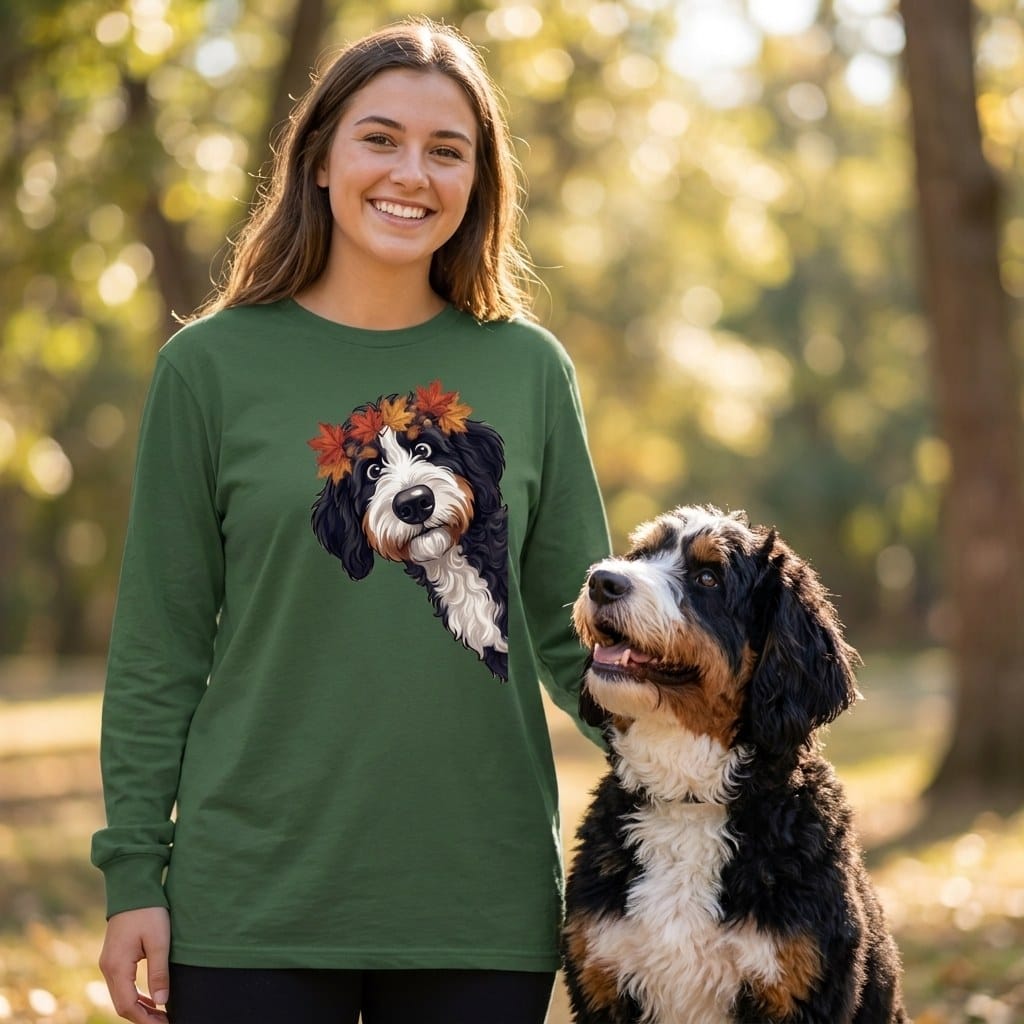 Fall Crown Bernedoodle Long Sleeve T-Shirt in by Puppy Jo