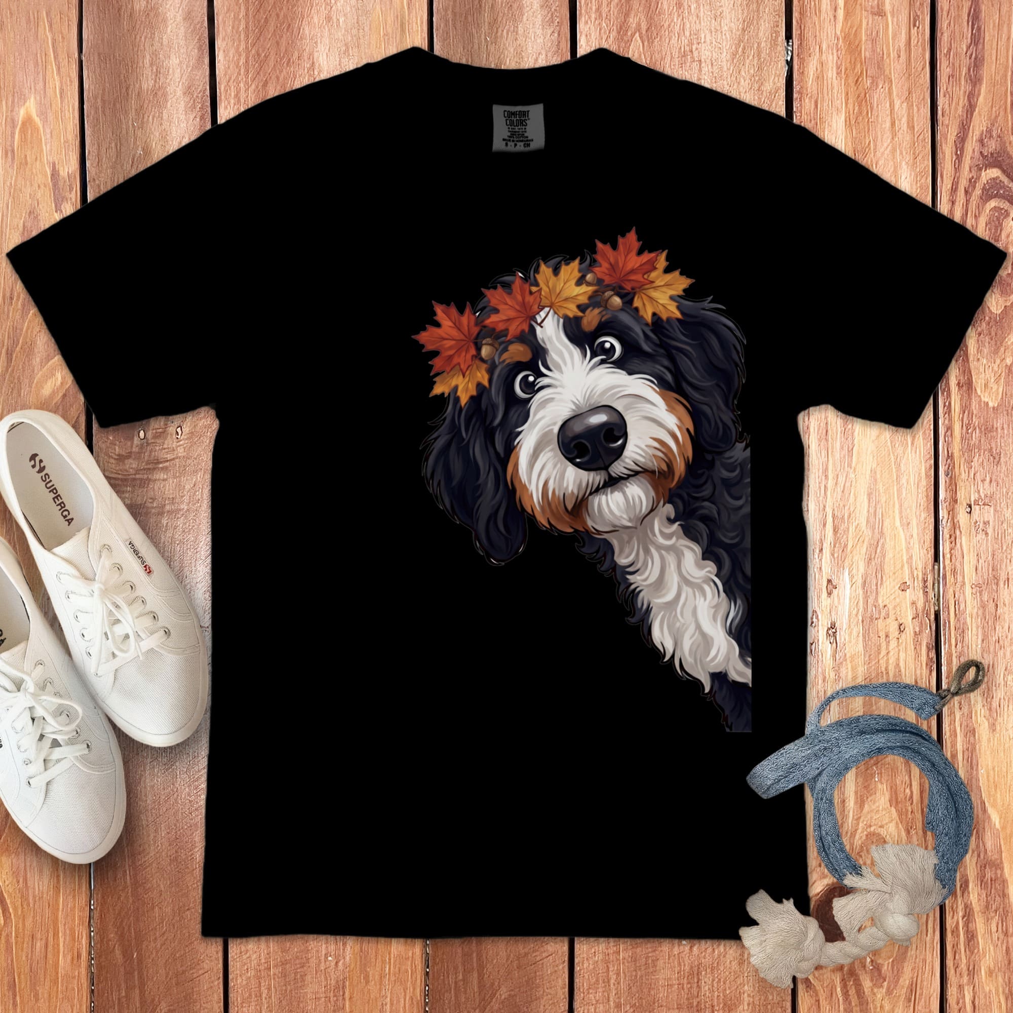 Fall Crown Bernedoodle Signature T-Shirt in Black / S / T-Shirts by Puppy Jo