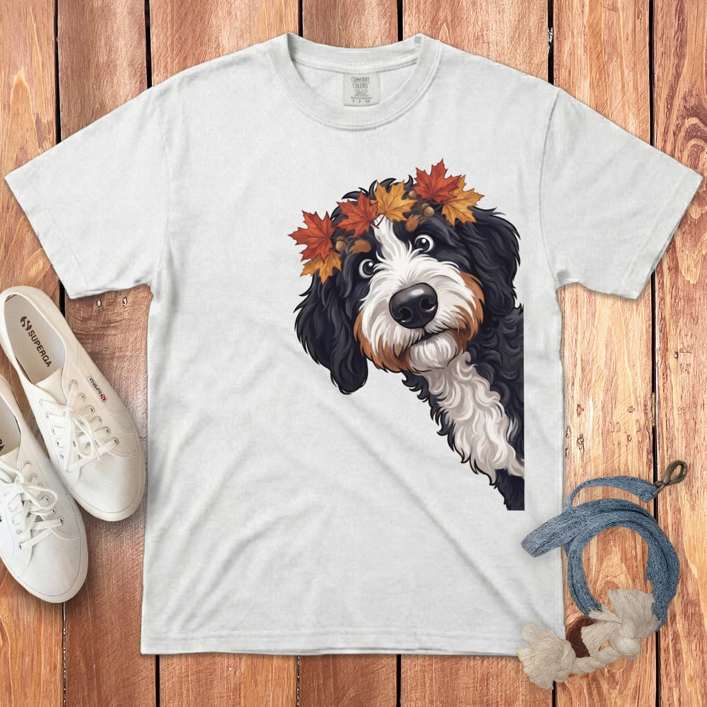 Fall Crown Bernedoodle Signature T-Shirt in White / S / T-Shirts by Puppy Jo