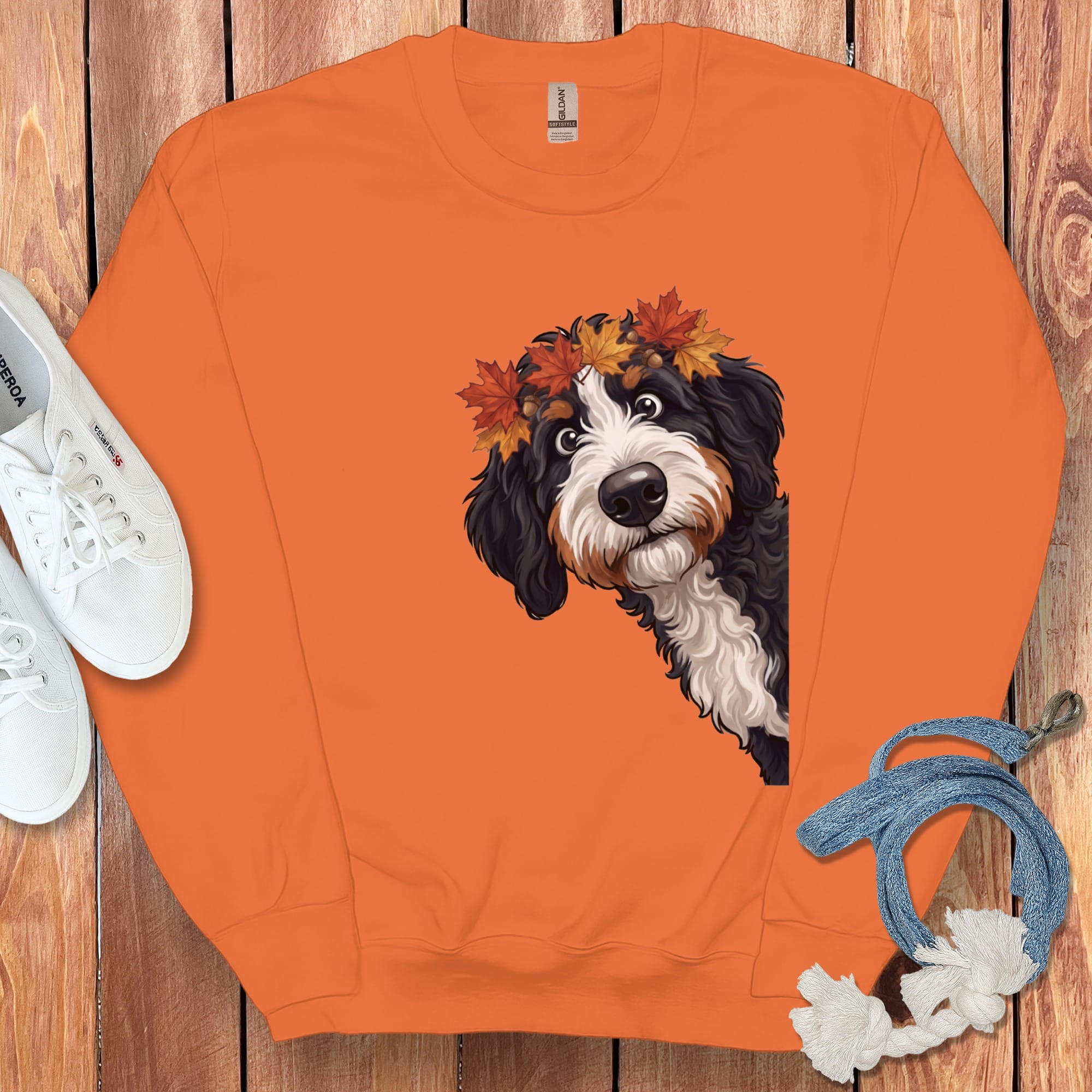 Fall Crown Bernedoodle Sweatshirt in Orange / M by Puppy Jo