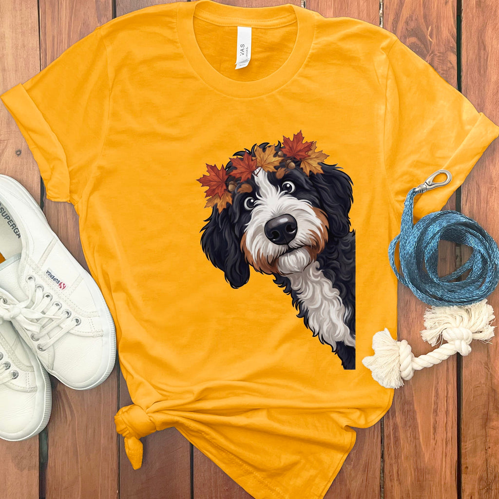 Fall Crown Bernedoodle T-Shirt in Gold / S by Puppy Jo
