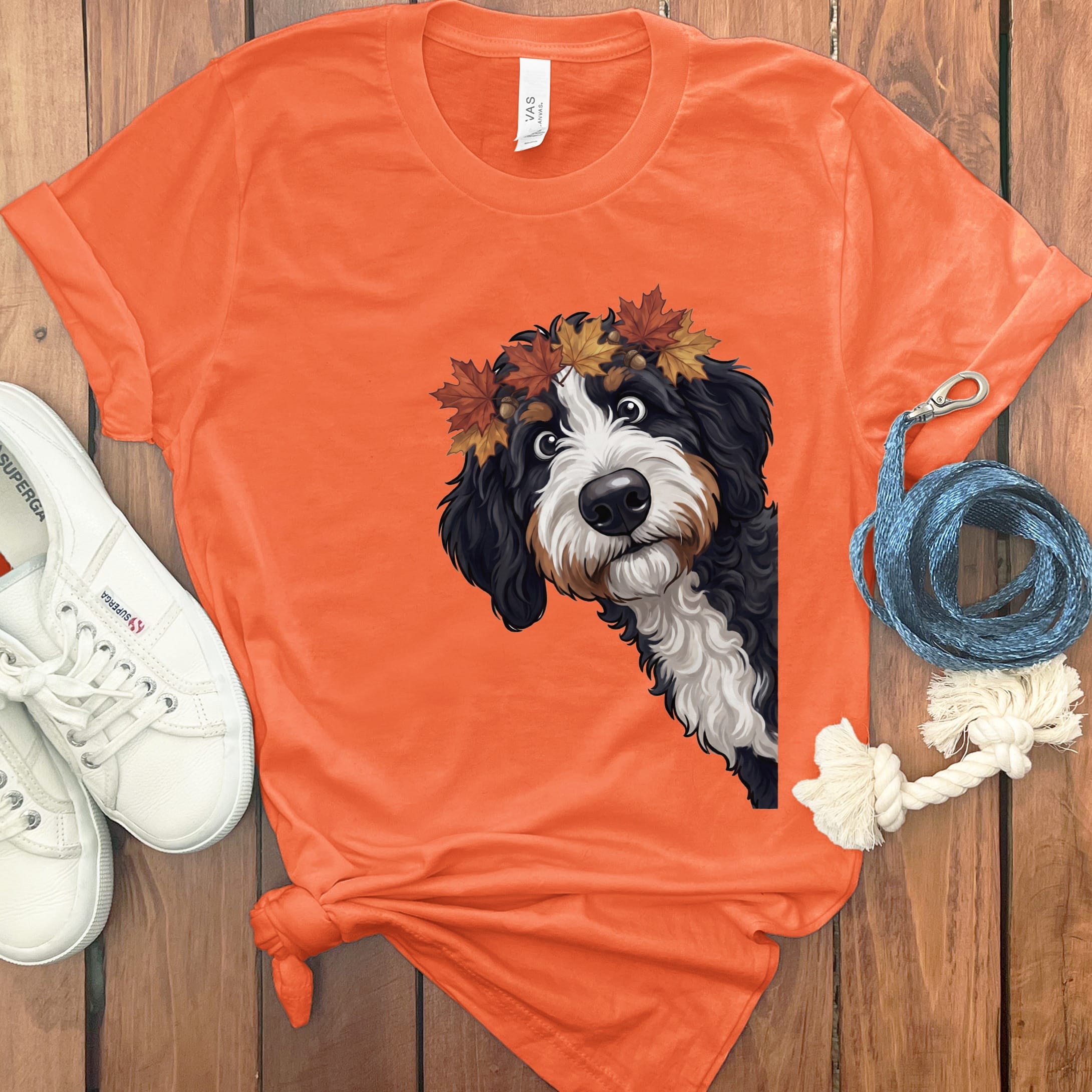Fall Crown Bernedoodle T-Shirt in Orange / S by Puppy Jo