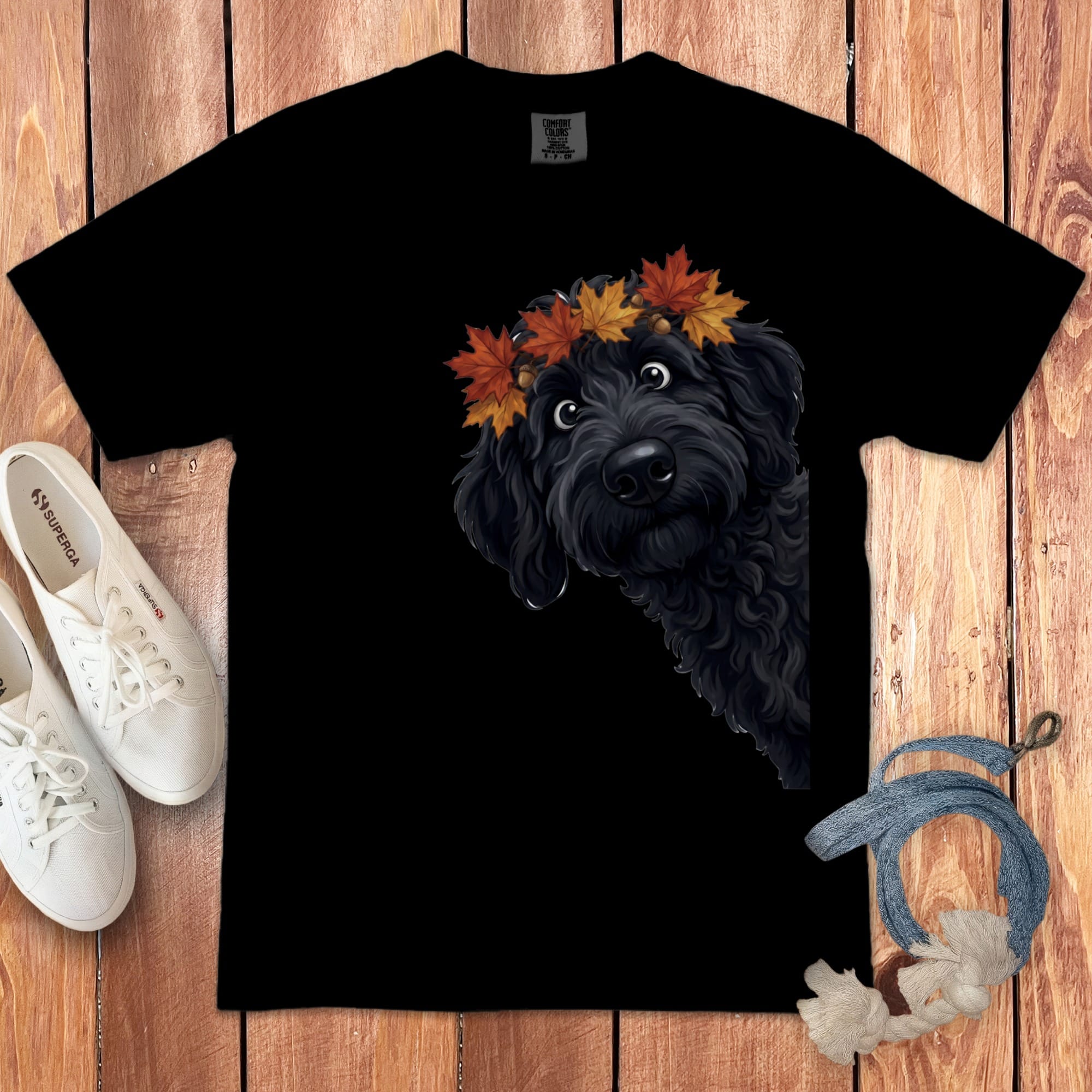 Fall Crown Black Goldendoodle Signature T-Shirt in Black / S / T-Shirts by Puppy Jo