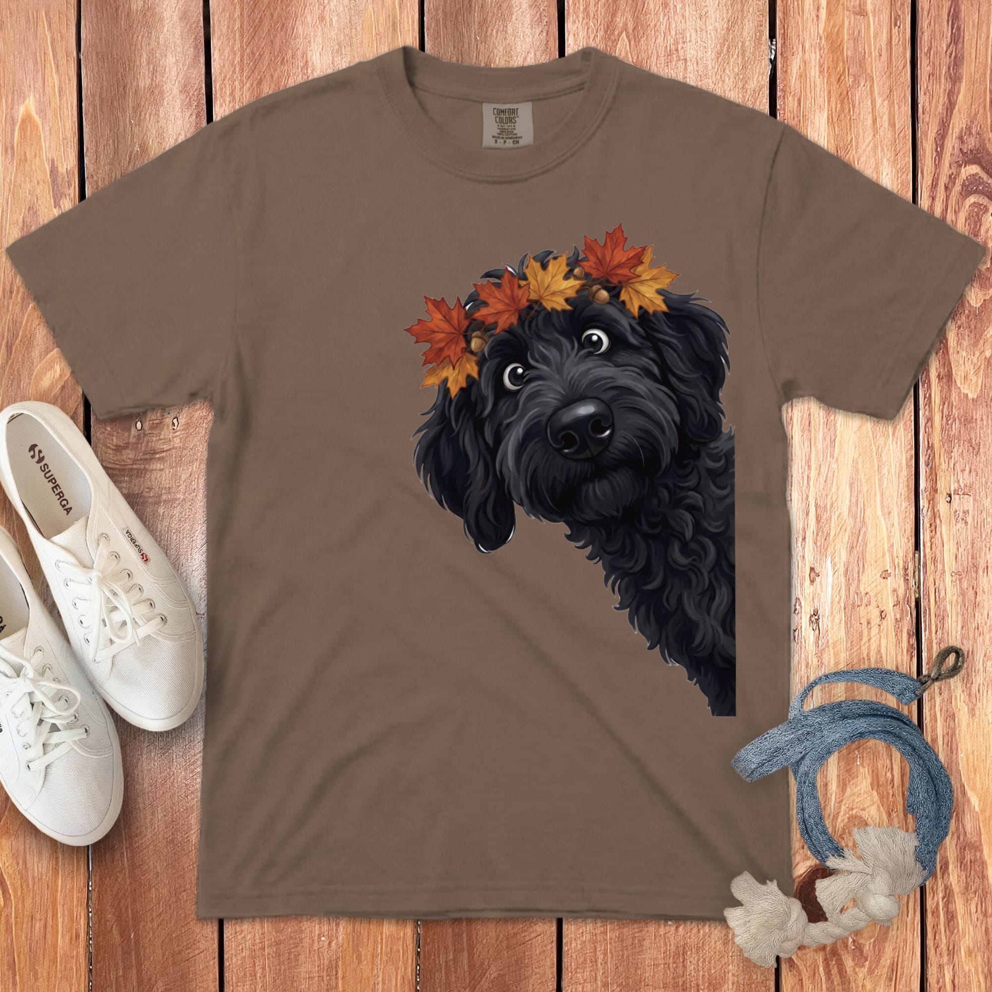 Fall Crown Black Goldendoodle Signature T-Shirt in Espresso / S / T-Shirts by Puppy Jo