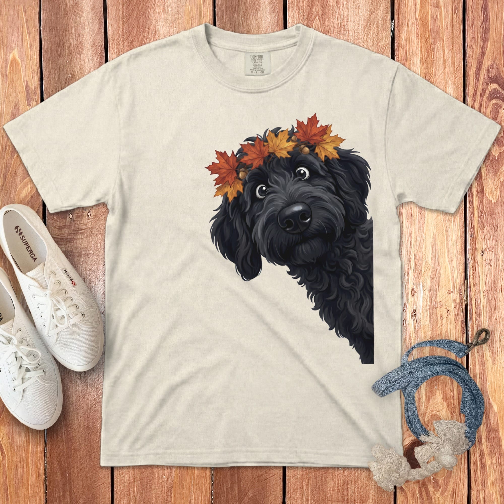 Fall Crown Black Goldendoodle Signature T-Shirt in Ivory / S / T-Shirts by Puppy Jo
