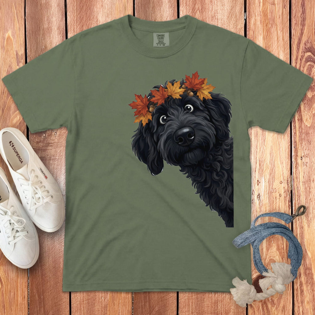 Fall Crown Black Goldendoodle Signature T-Shirt in Moss / S / T-Shirts by Puppy Jo