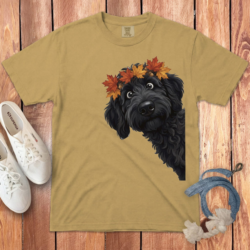 Fall Crown Black Goldendoodle Signature T-Shirt in Mustard / S / T-Shirts by Puppy Jo