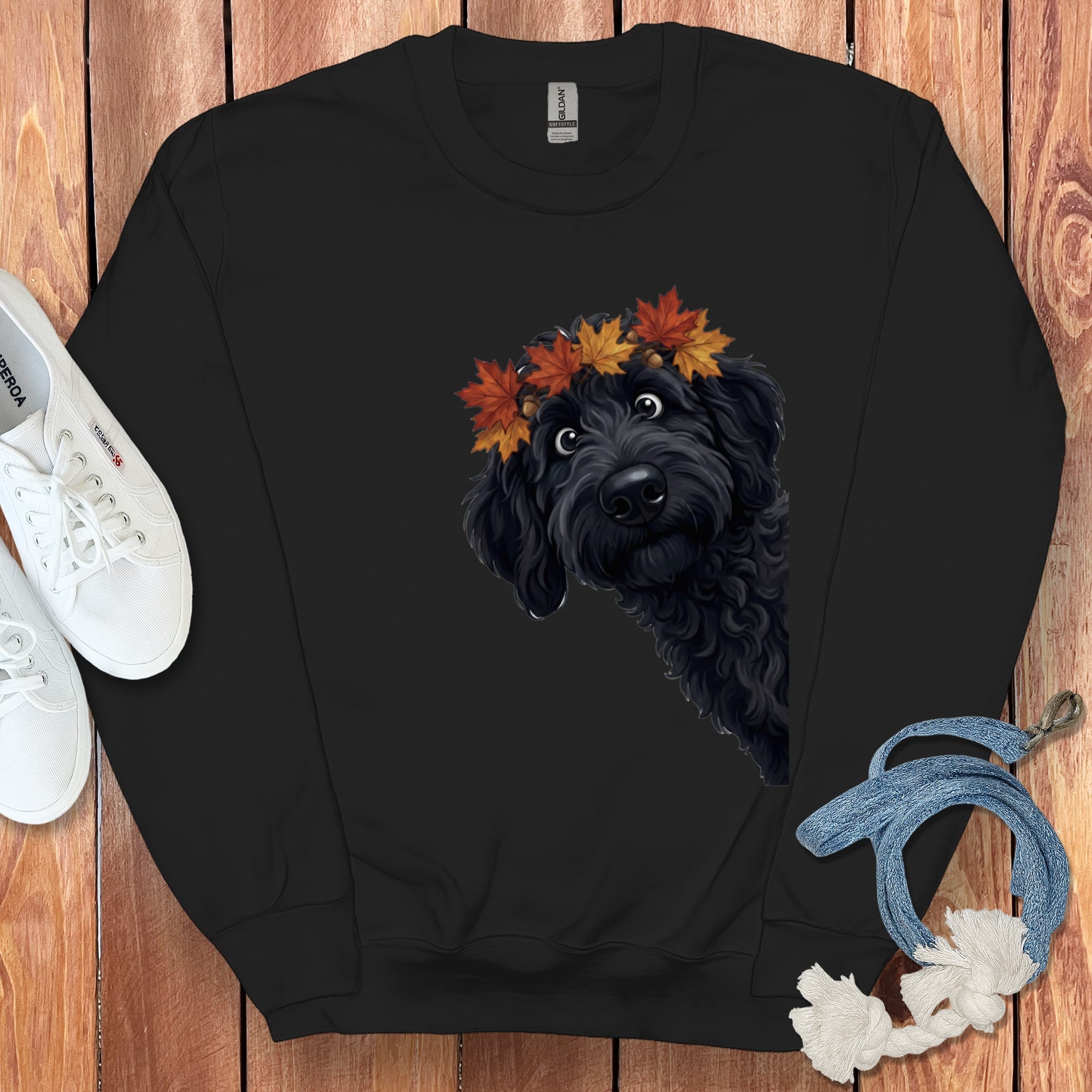 Fall Crown Black Goldendoodle Sweatshirt in Black / S by Puppy Jo