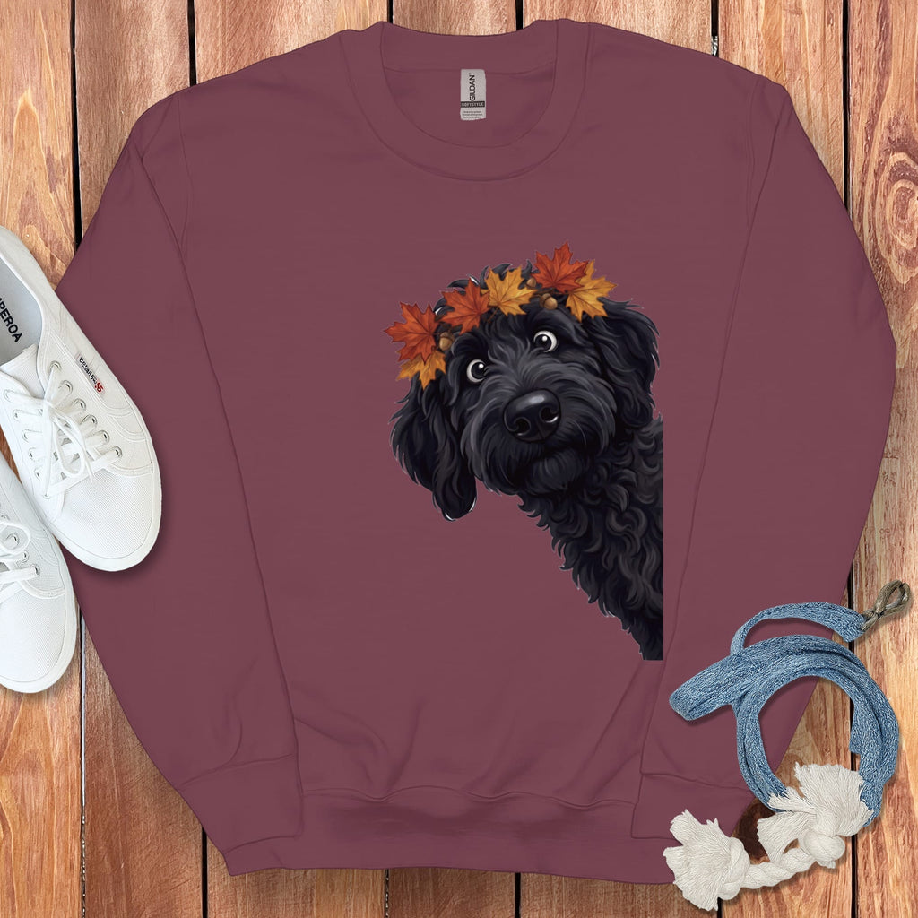 Fall Crown Black Goldendoodle Sweatshirt in Maroon / S by Puppy Jo