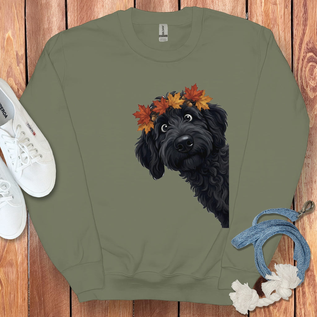 Fall Crown Black Goldendoodle Sweatshirt in Military Green / S by Puppy Jo