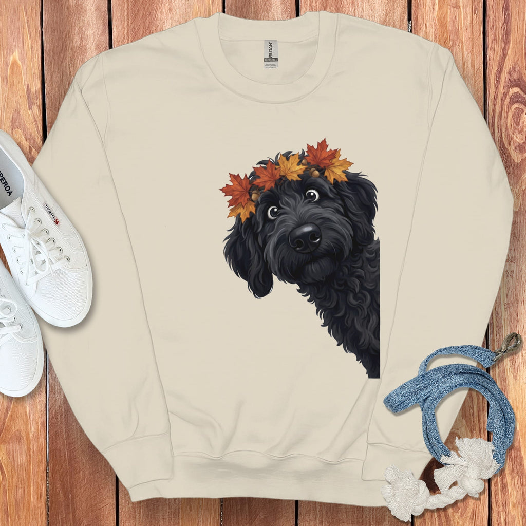 Fall Crown Black Goldendoodle Sweatshirt in Sand / S by Puppy Jo