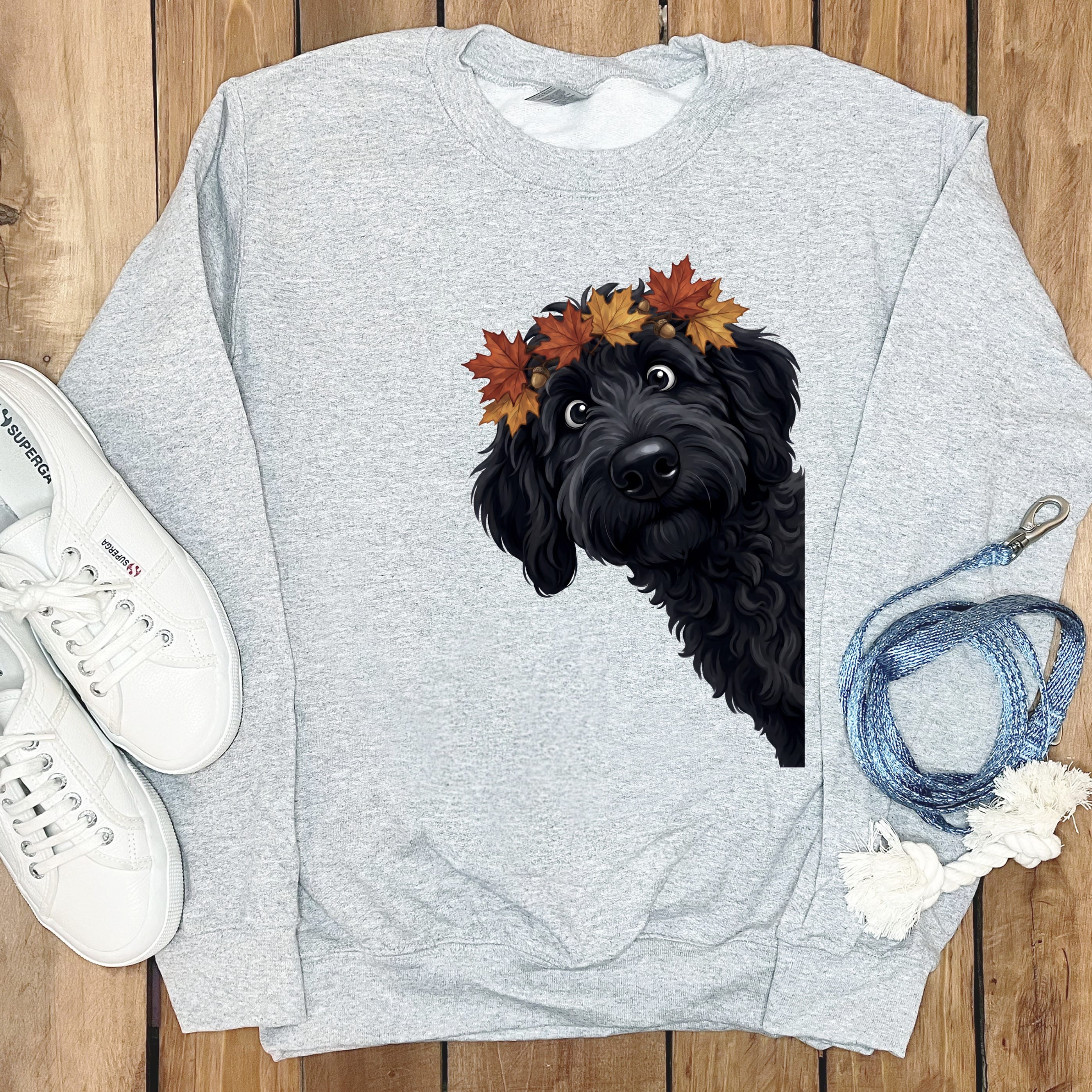 Fall Crown Black Goldendoodle Sweatshirt in Sport Grey / S by Puppy Jo