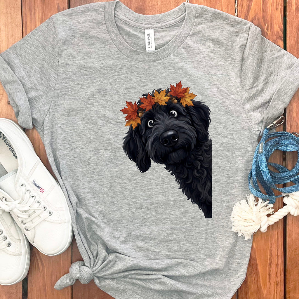 Fall Crown Black Goldendoodle T-Shirt in Athletic Heather / S by Puppy Jo