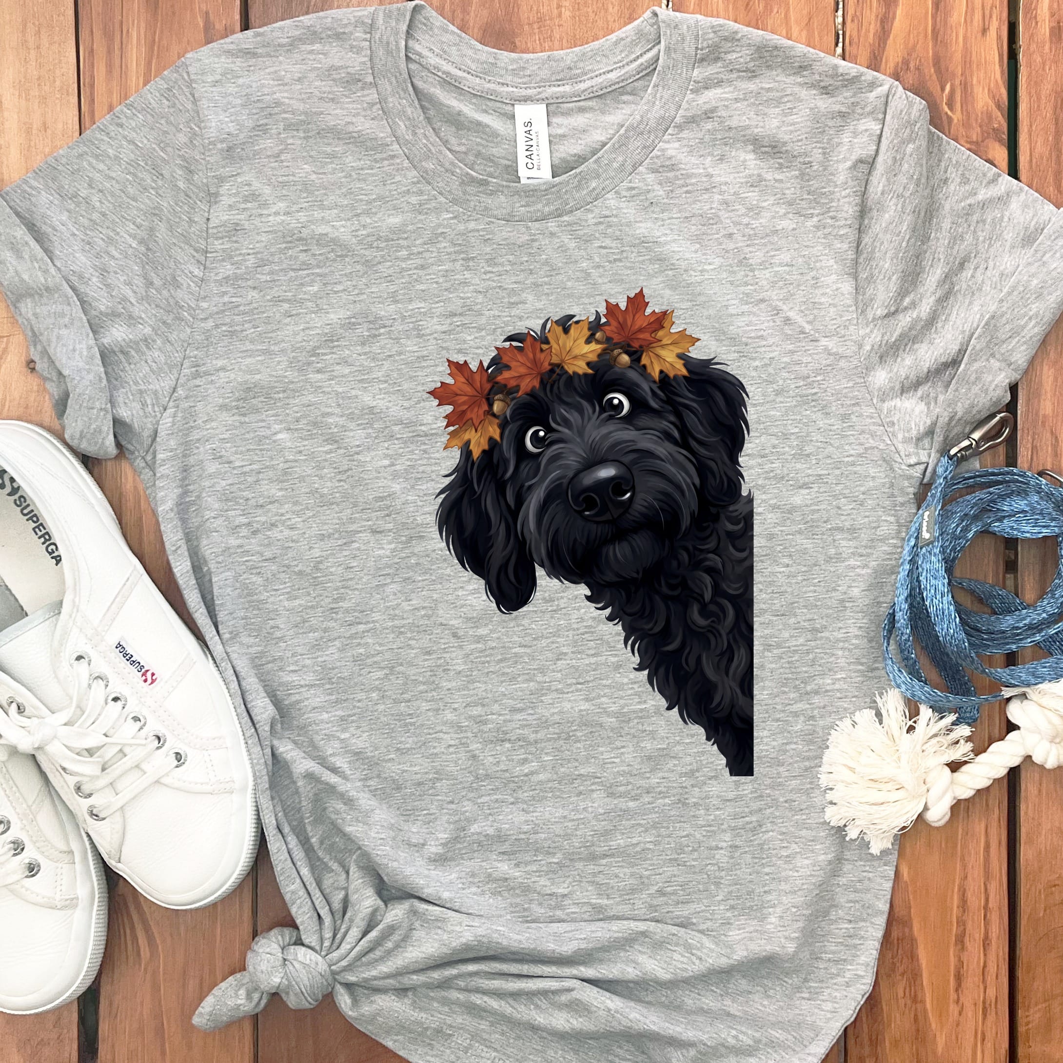 Fall Crown Black Goldendoodle T-Shirt in Athletic Heather / S by Puppy Jo