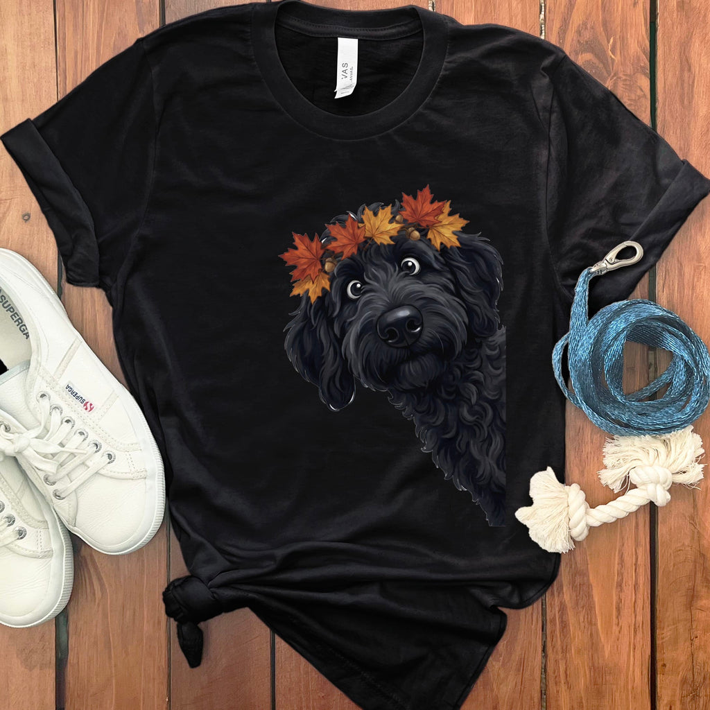 Fall Crown Black Goldendoodle T-Shirt in Black / S by Puppy Jo