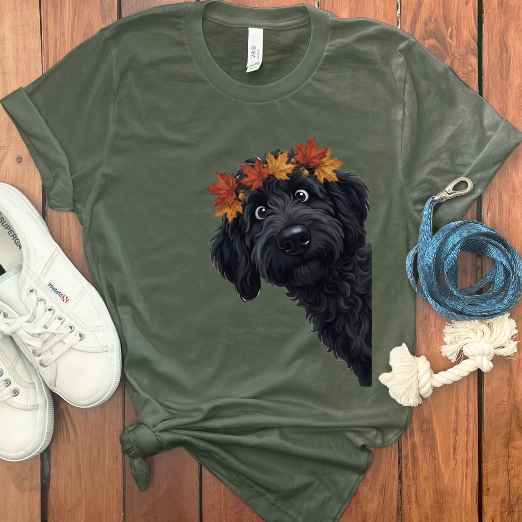 Fall Crown Black Goldendoodle T-Shirt in Military Green / S by Puppy Jo