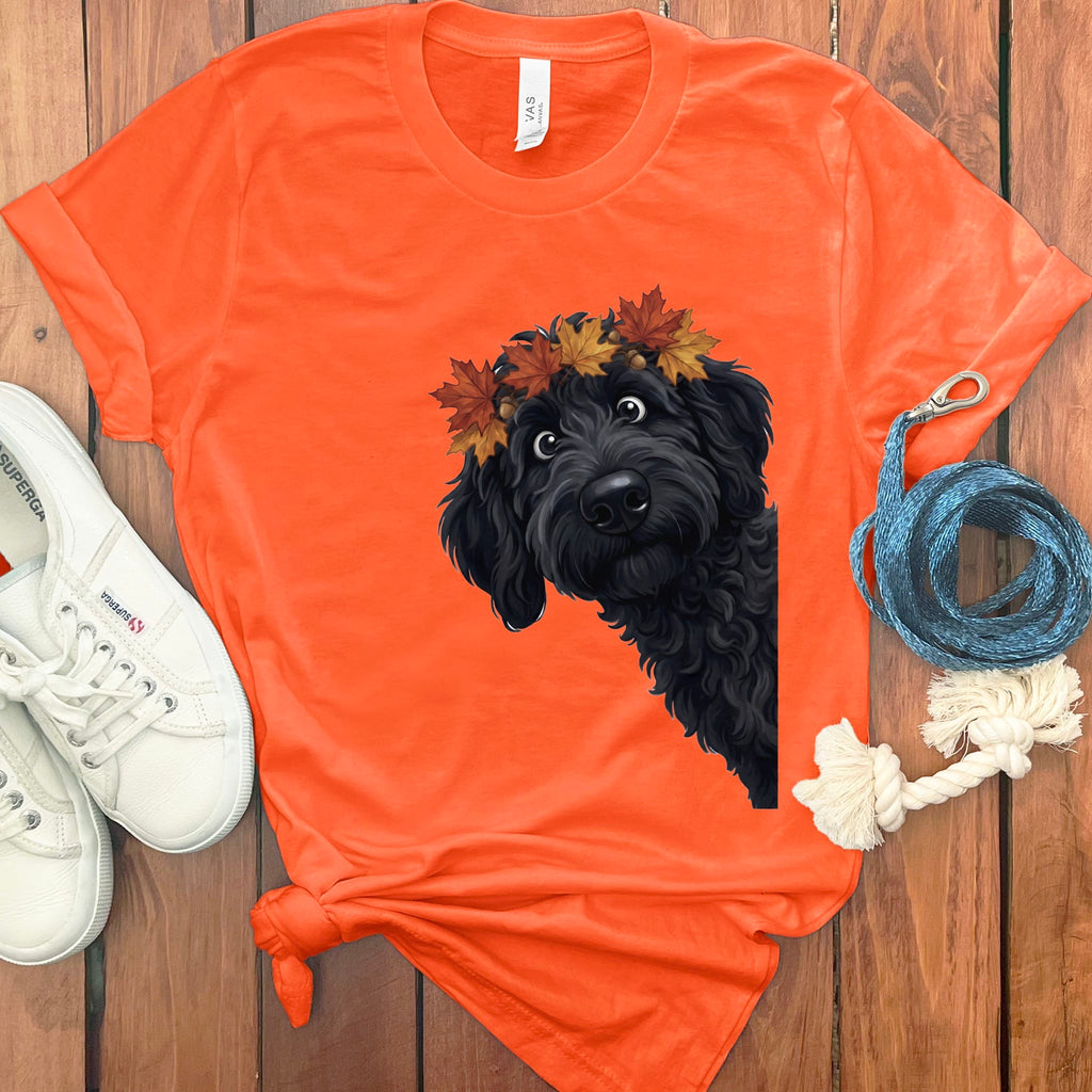 Fall Crown Black Goldendoodle T-Shirt in Orange / S by Puppy Jo