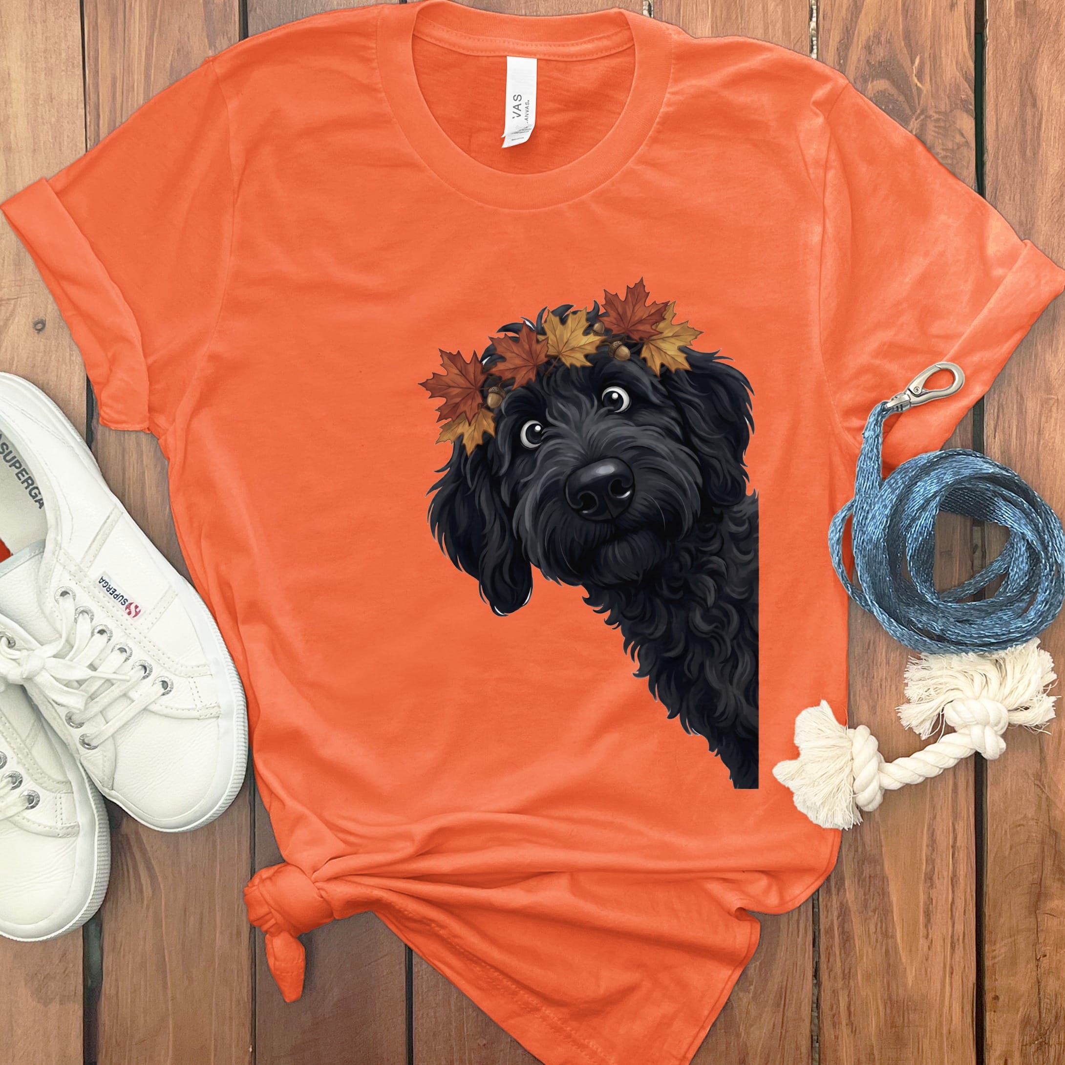 Fall Crown Black Goldendoodle T-Shirt in Orange / S by Puppy Jo