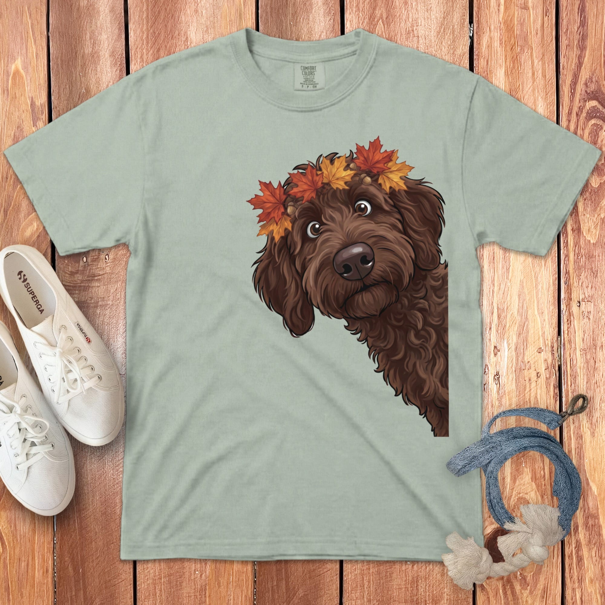 Fall Crown Chocolate Goldendoodle Signature T-Shirt in Bay / S / T-Shirts by Puppy Jo