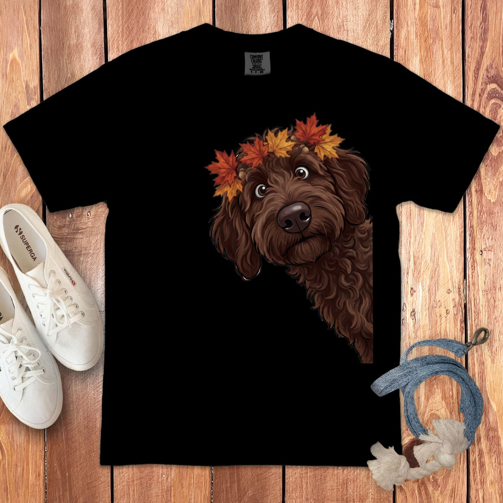 Fall Crown Chocolate Goldendoodle Signature T-Shirt in Black / S / T-Shirts by Puppy Jo