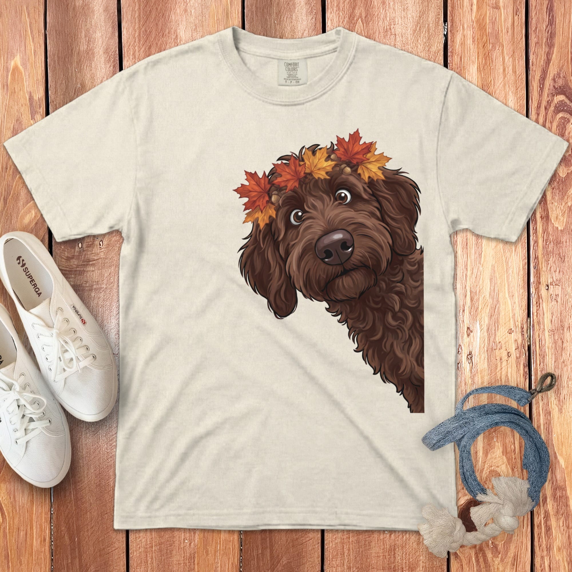 Fall Crown Chocolate Goldendoodle Signature T-Shirt in Ivory / S / T-Shirts by Puppy Jo