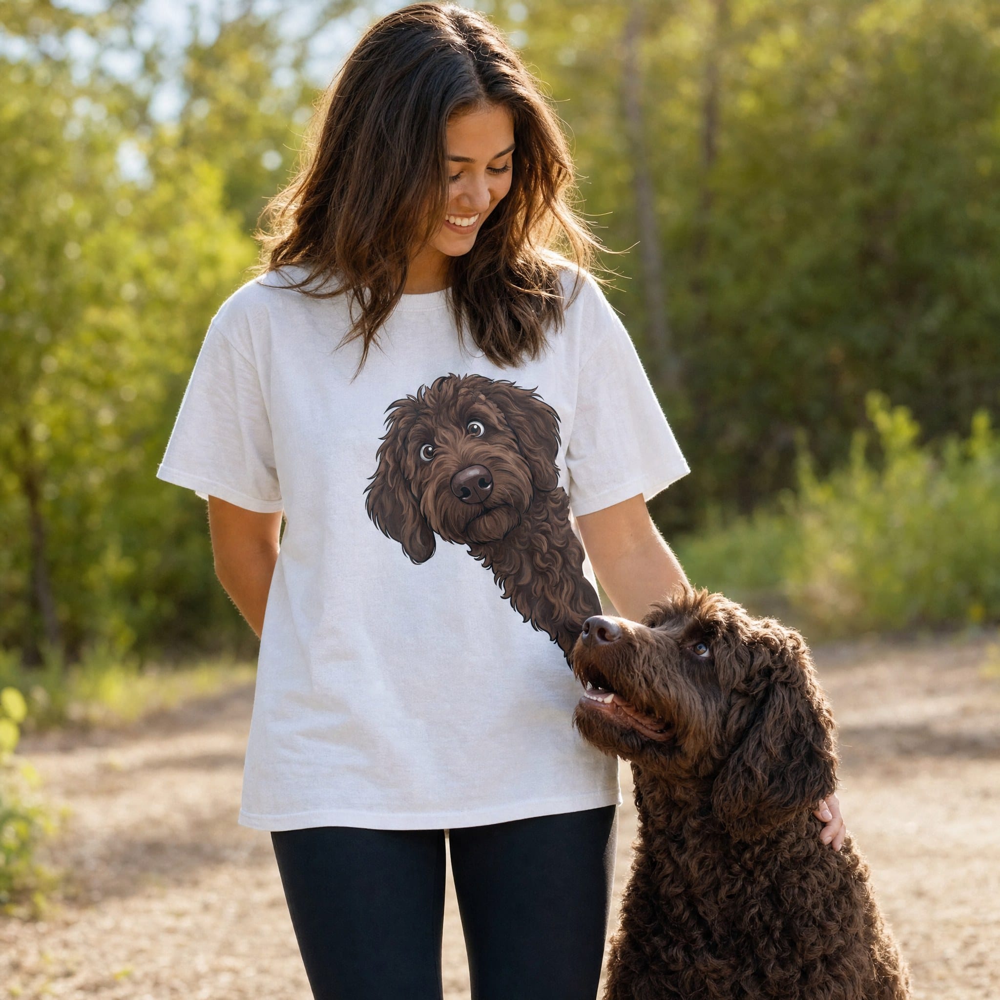 Fall Crown Chocolate Goldendoodle Signature T-Shirt in by Puppy Jo