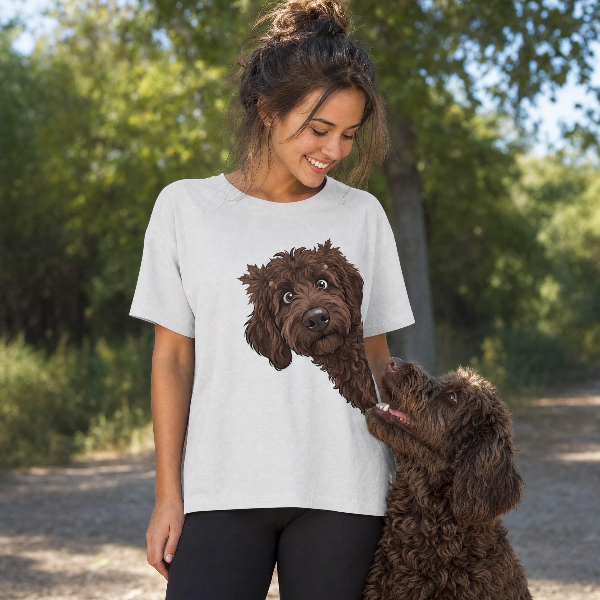 Fall Crown Chocolate Goldendoodle Signature T-Shirt in by Puppy Jo