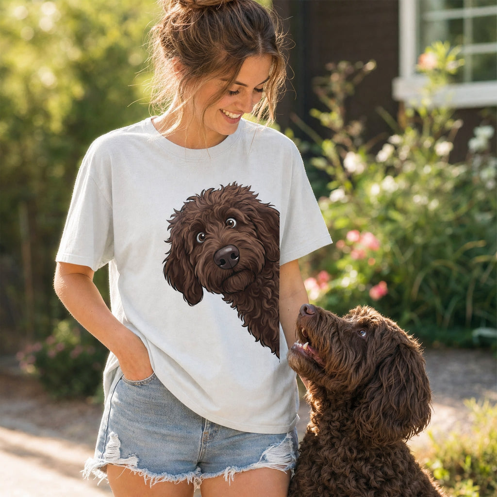 Fall Crown Chocolate Goldendoodle Signature T-Shirt in by Puppy Jo