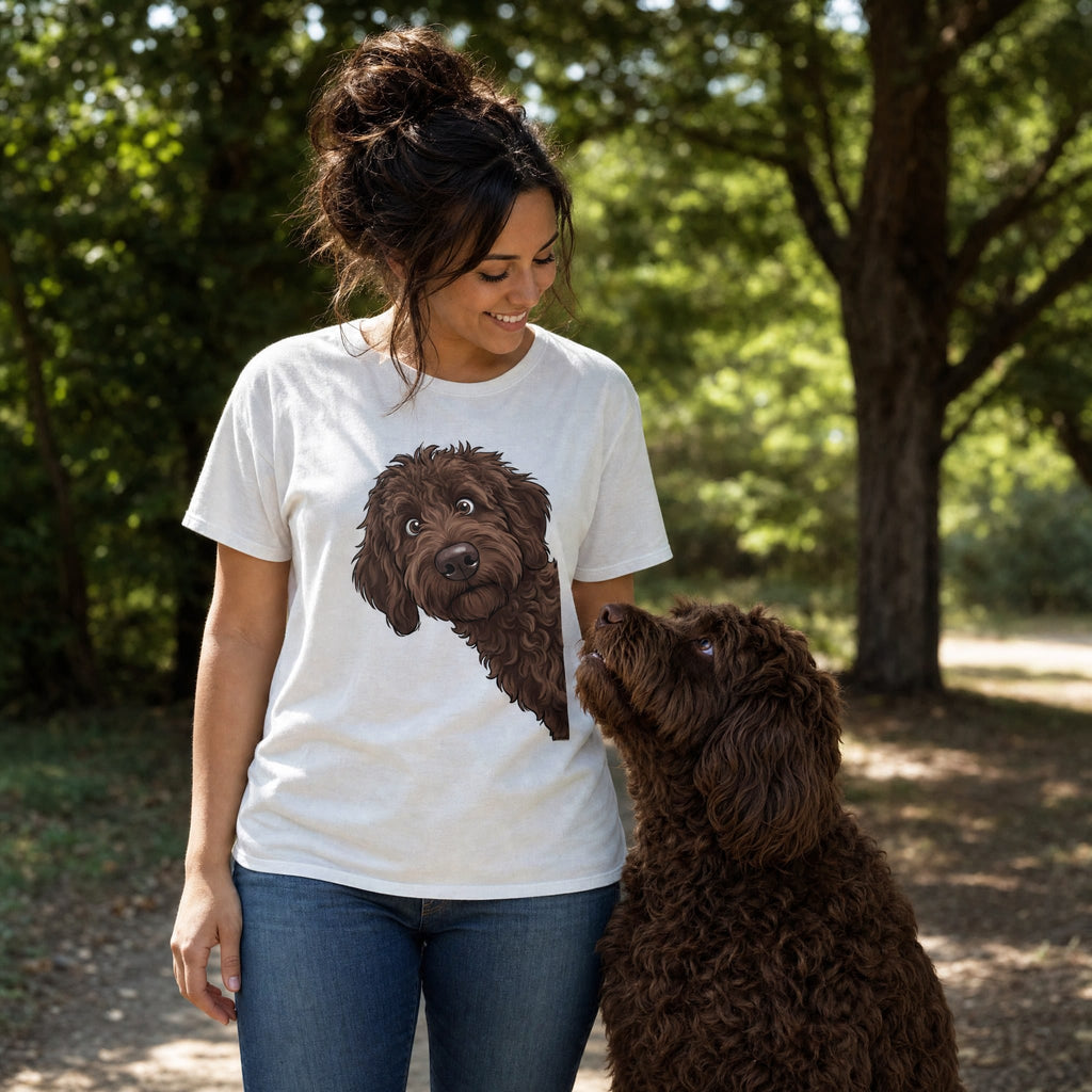 Fall Crown Chocolate Goldendoodle Signature T-Shirt in by Puppy Jo
