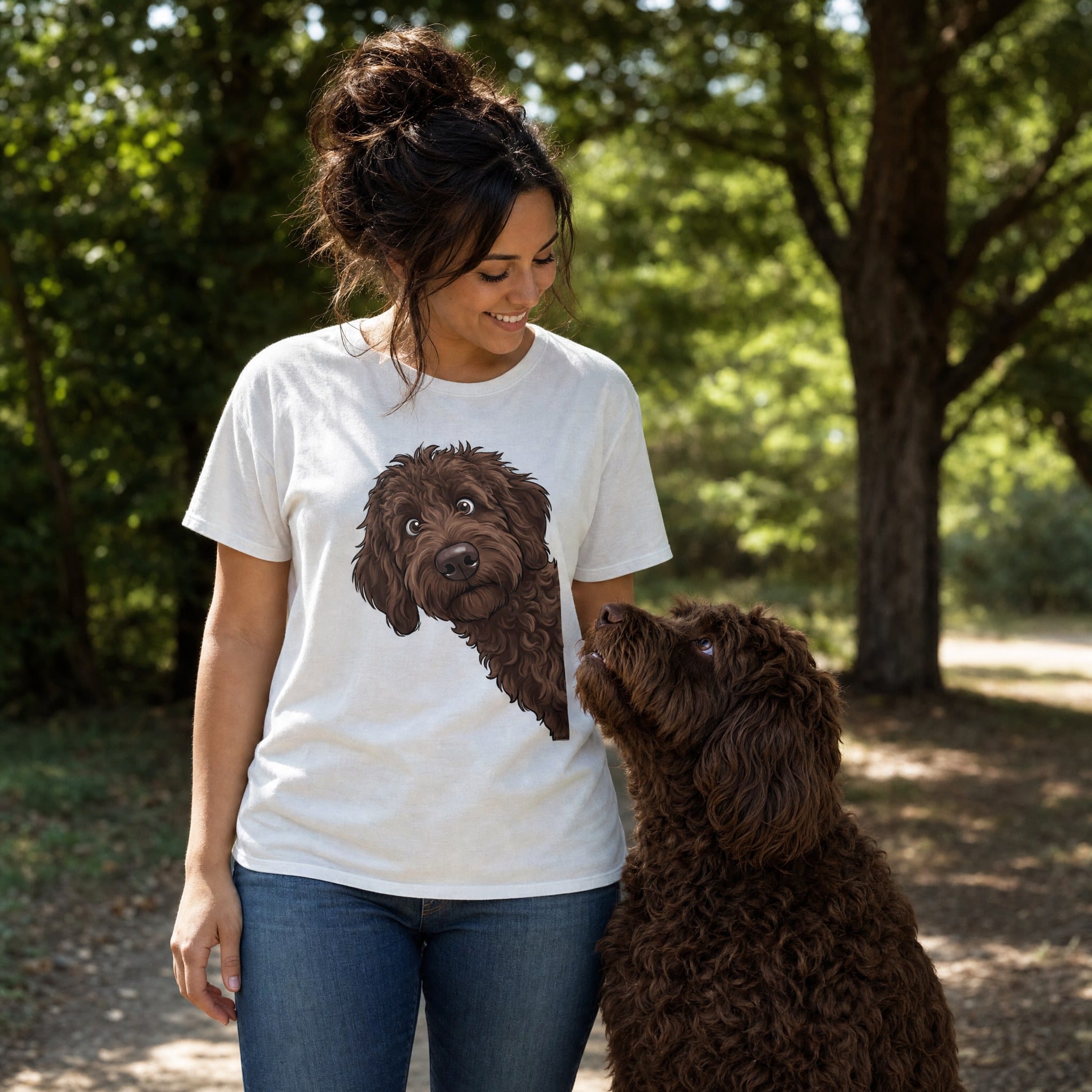 Fall Crown Chocolate Goldendoodle Signature T-Shirt in by Puppy Jo