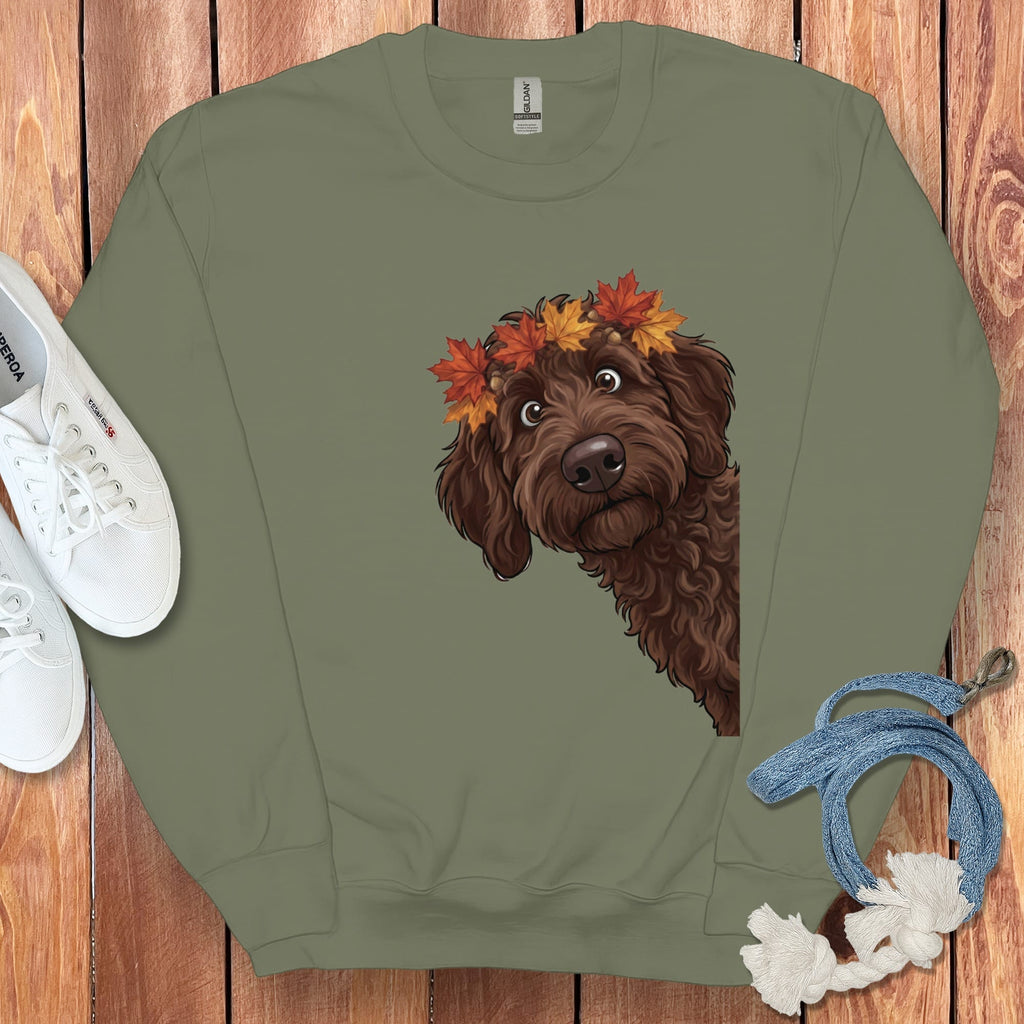 Fall Crown Chocolate Goldendoodle Sweatshirt in Military Green / S by Puppy Jo
