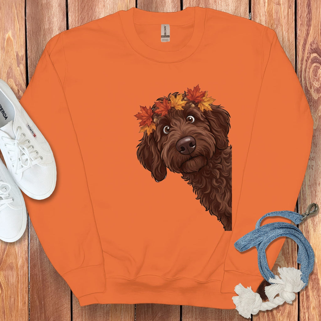 Fall Crown Chocolate Goldendoodle Sweatshirt in Orange / M by Puppy Jo