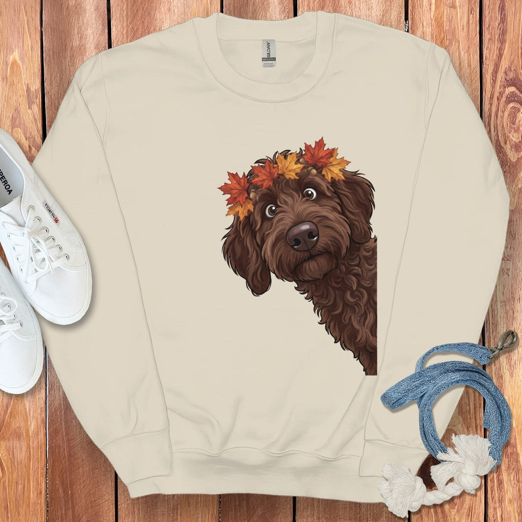 Fall Crown Chocolate Goldendoodle Sweatshirt in Sand / S by Puppy Jo