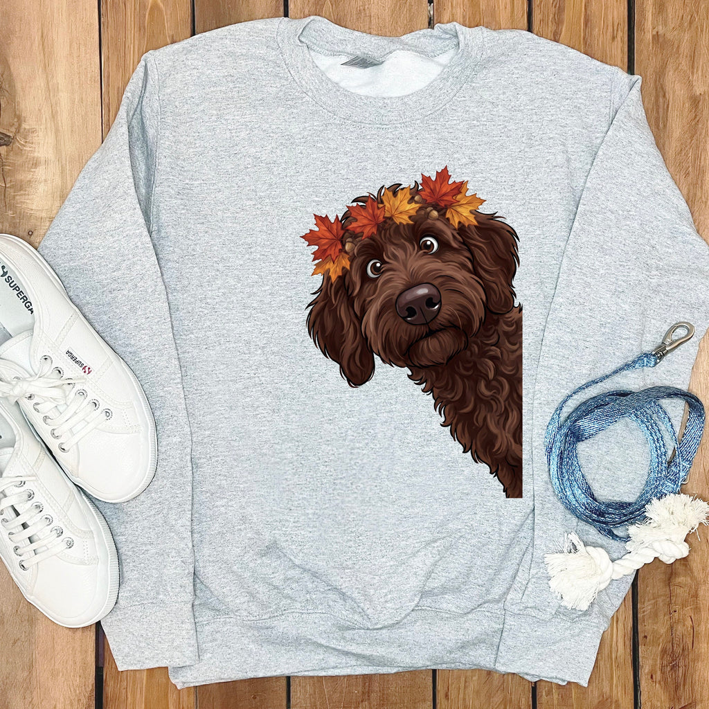 Fall Crown Chocolate Goldendoodle Sweatshirt in Sport Grey / S by Puppy Jo