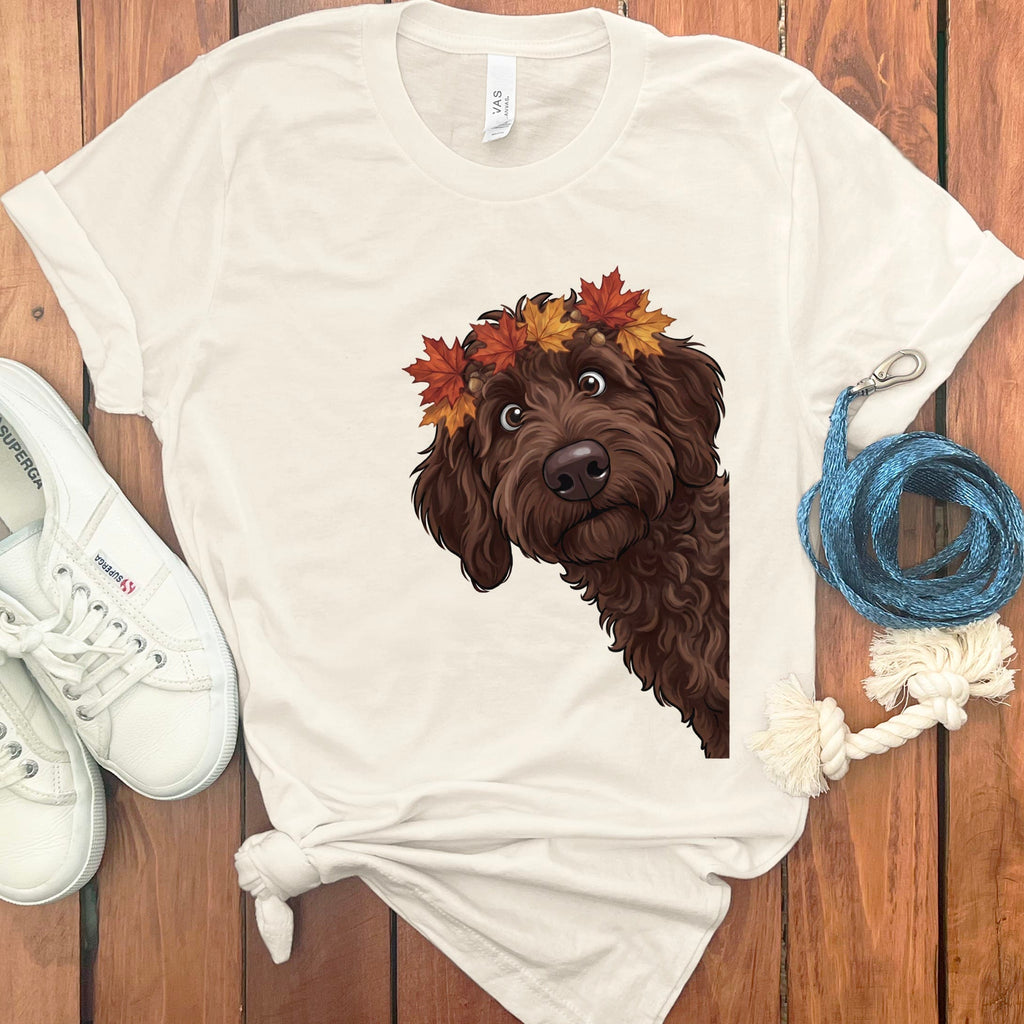 Fall Crown Chocolate Goldendoodle T-Shirt in Natural / S by Puppy Jo