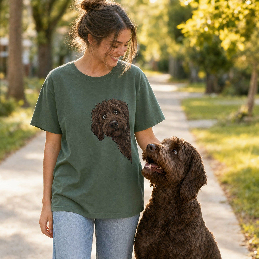 Fall Crown Chocolate Goldendoodle T-Shirt in by Puppy Jo