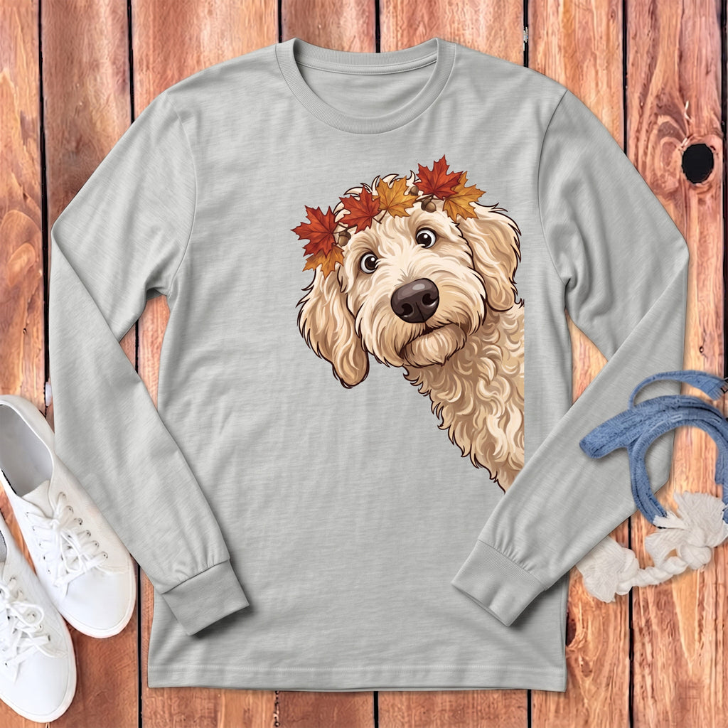 Fall Crown Cream Goldnedoodle Long Sleeve T-Shirt in Athletic Heather / S by Puppy Jo