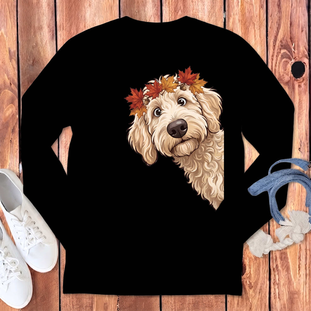 Fall Crown Cream Goldnedoodle Long Sleeve T-Shirt in Black / S by Puppy Jo