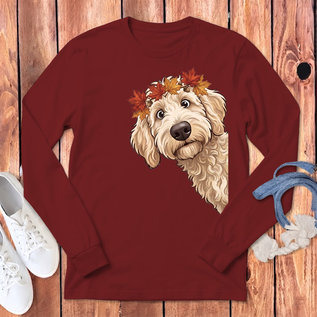Fall Crown Cream Goldnedoodle Long Sleeve T-Shirt in Cardinal / S by Puppy Jo