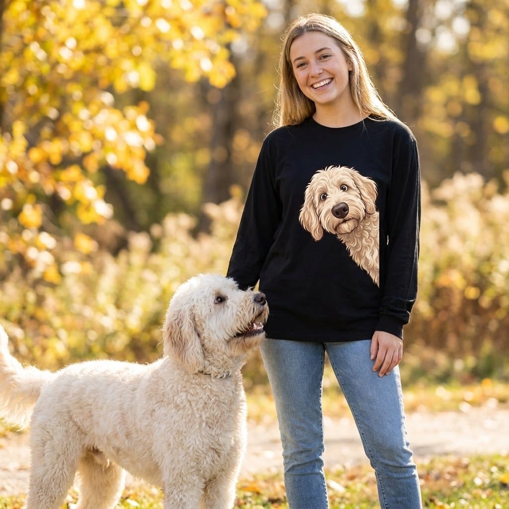 Fall Crown Cream Goldnedoodle Long Sleeve T-Shirt in by Puppy Jo