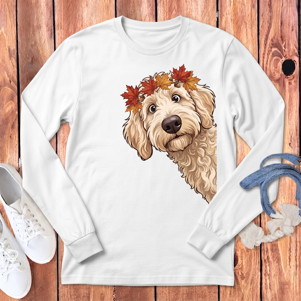 Fall Crown Cream Goldnedoodle Long Sleeve T-Shirt in White / S by Puppy Jo