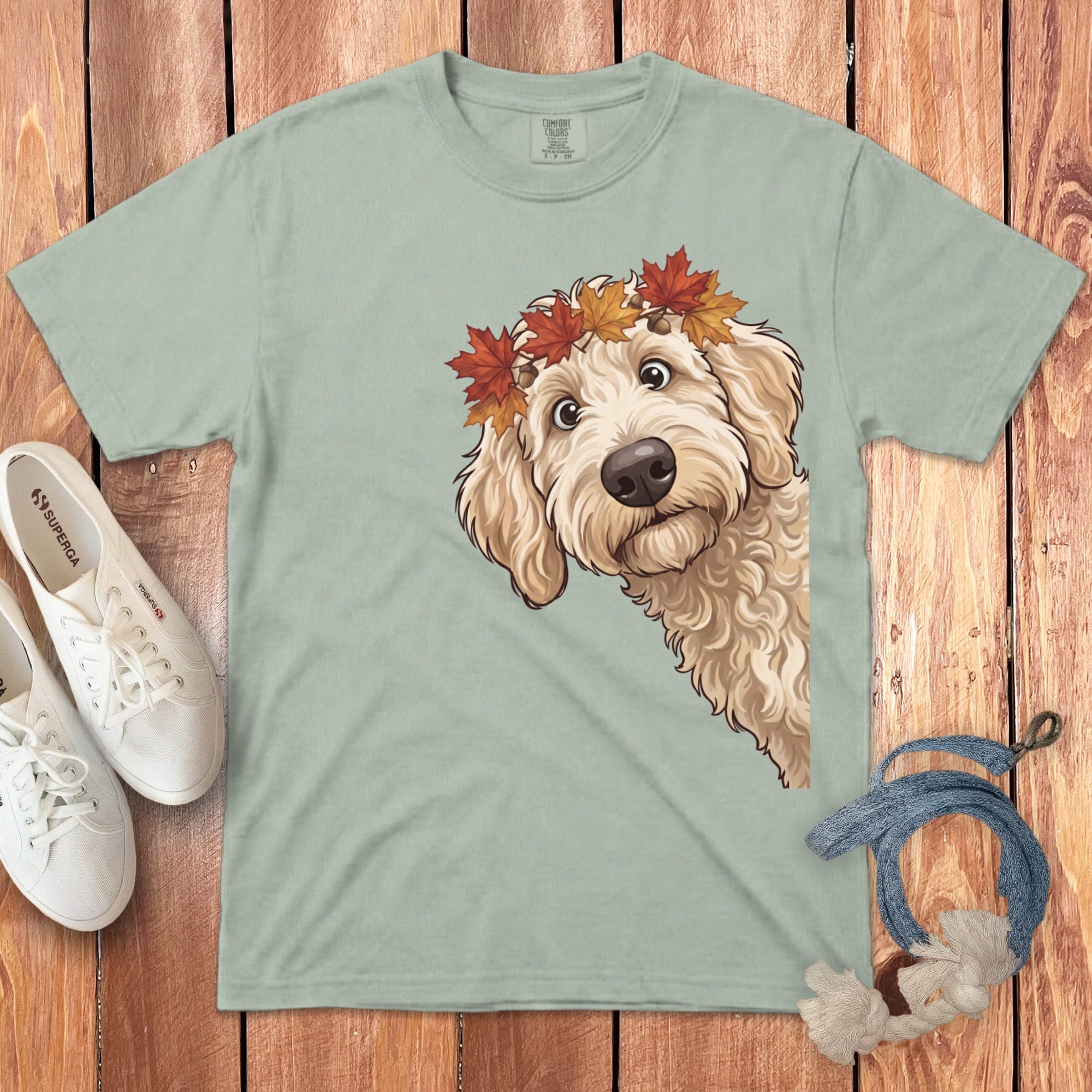 Fall Crown Cream Goldnedoodle Signature T-Shirt in Bay / S / T-Shirts by Puppy Jo