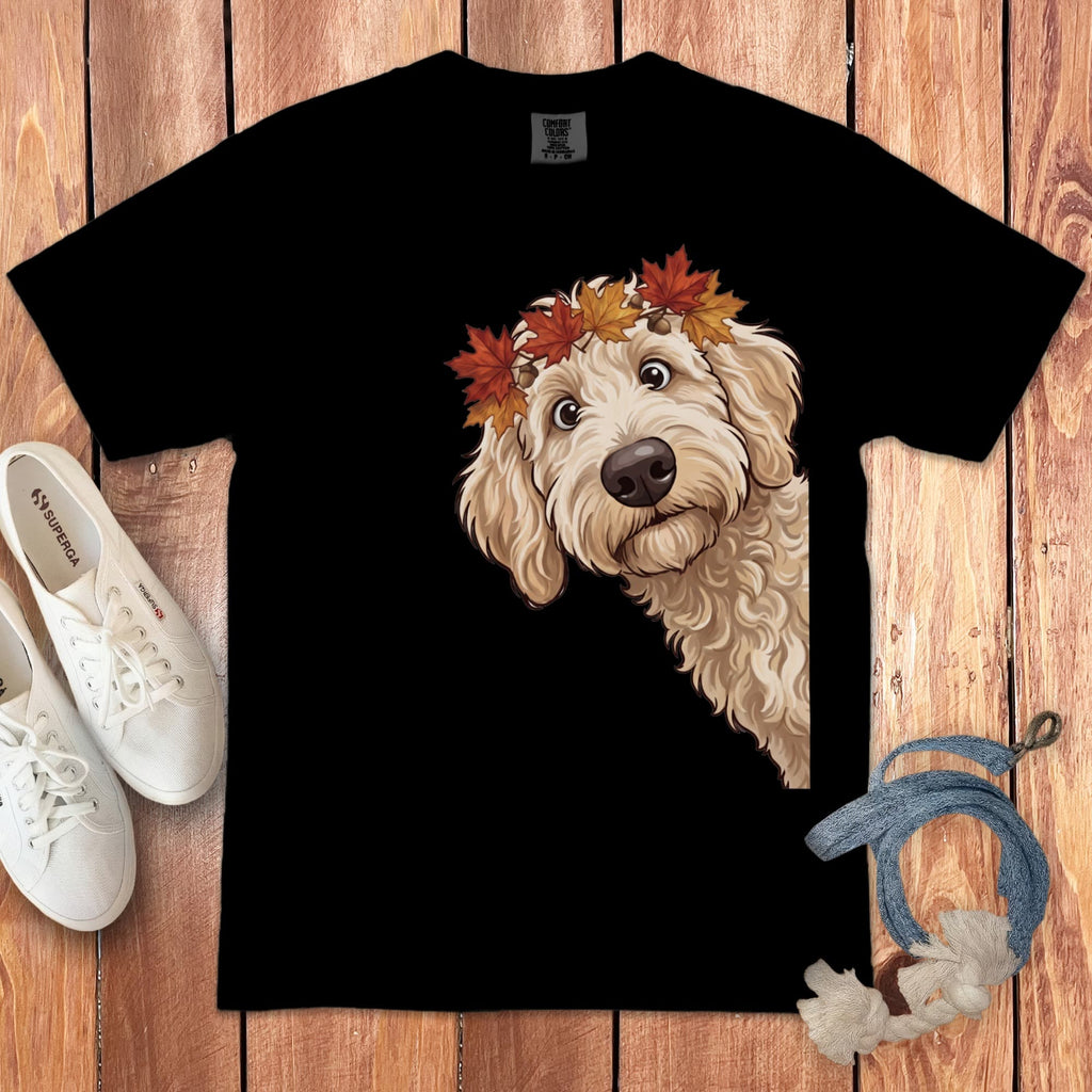 Fall Crown Cream Goldnedoodle Signature T-Shirt in Black / S / T-Shirts by Puppy Jo