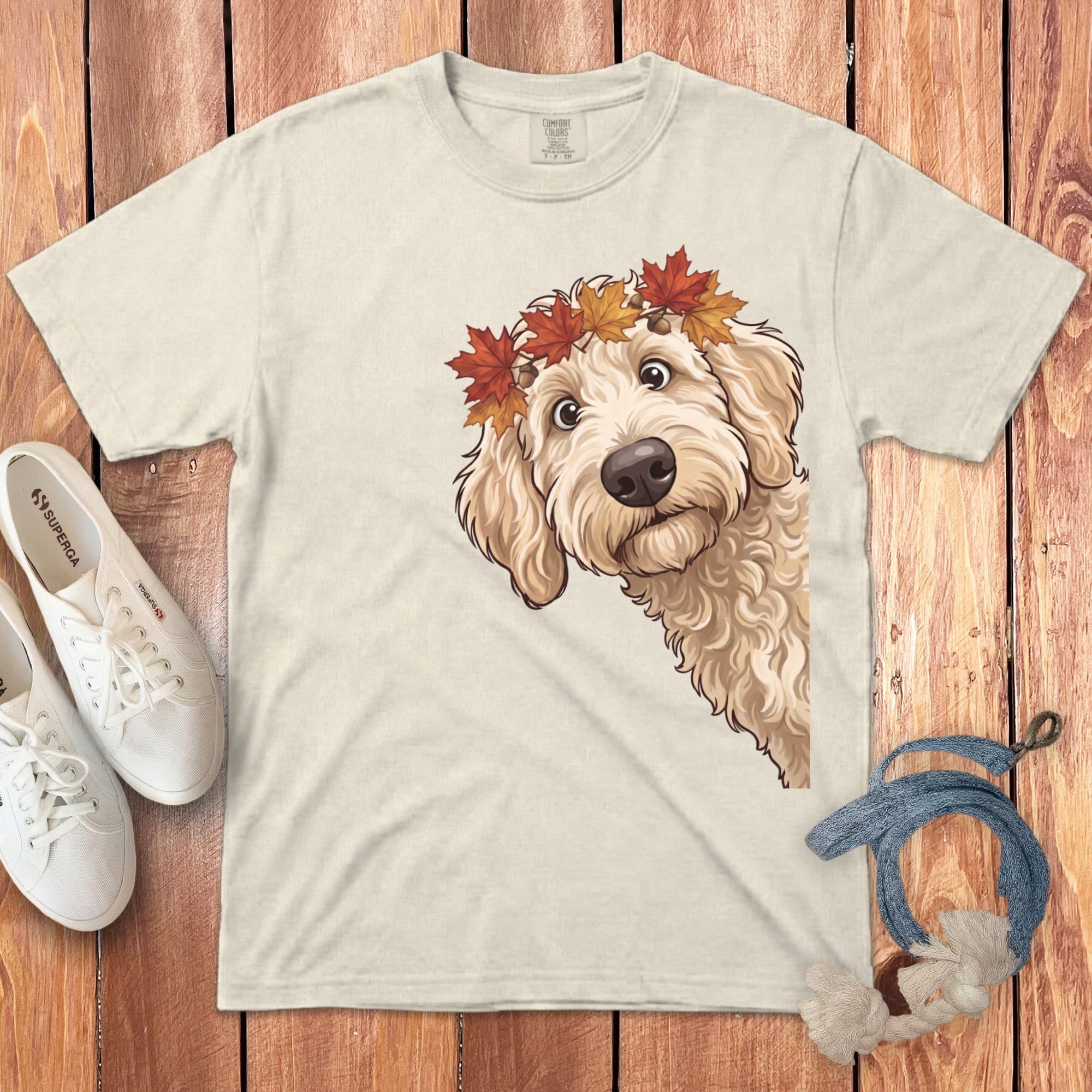 Fall Crown Cream Goldnedoodle Signature T-Shirt in Ivory / S / T-Shirts by Puppy Jo