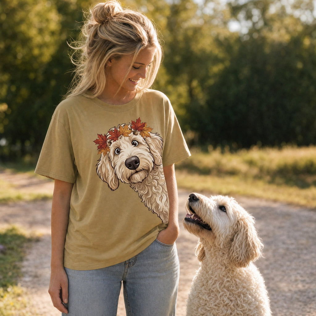 Fall Crown Cream Goldnedoodle Signature T-Shirt in by Puppy Jo