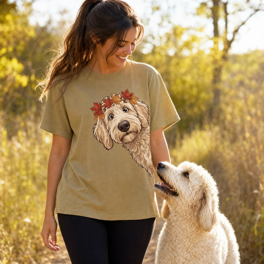 Fall Crown Cream Goldnedoodle Signature T-Shirt in by Puppy Jo