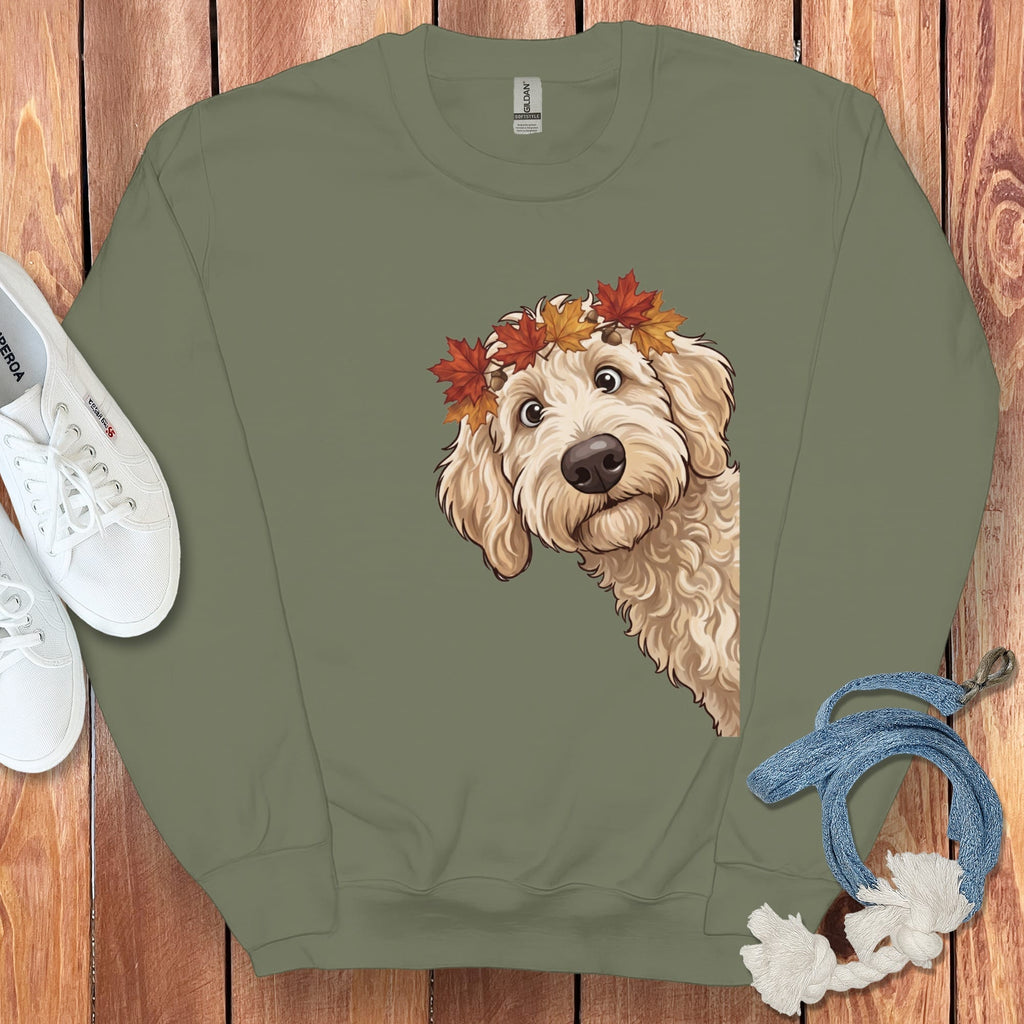 Fall Crown Cream Goldnedoodle Sweatshirt in Military Green / S by Puppy Jo