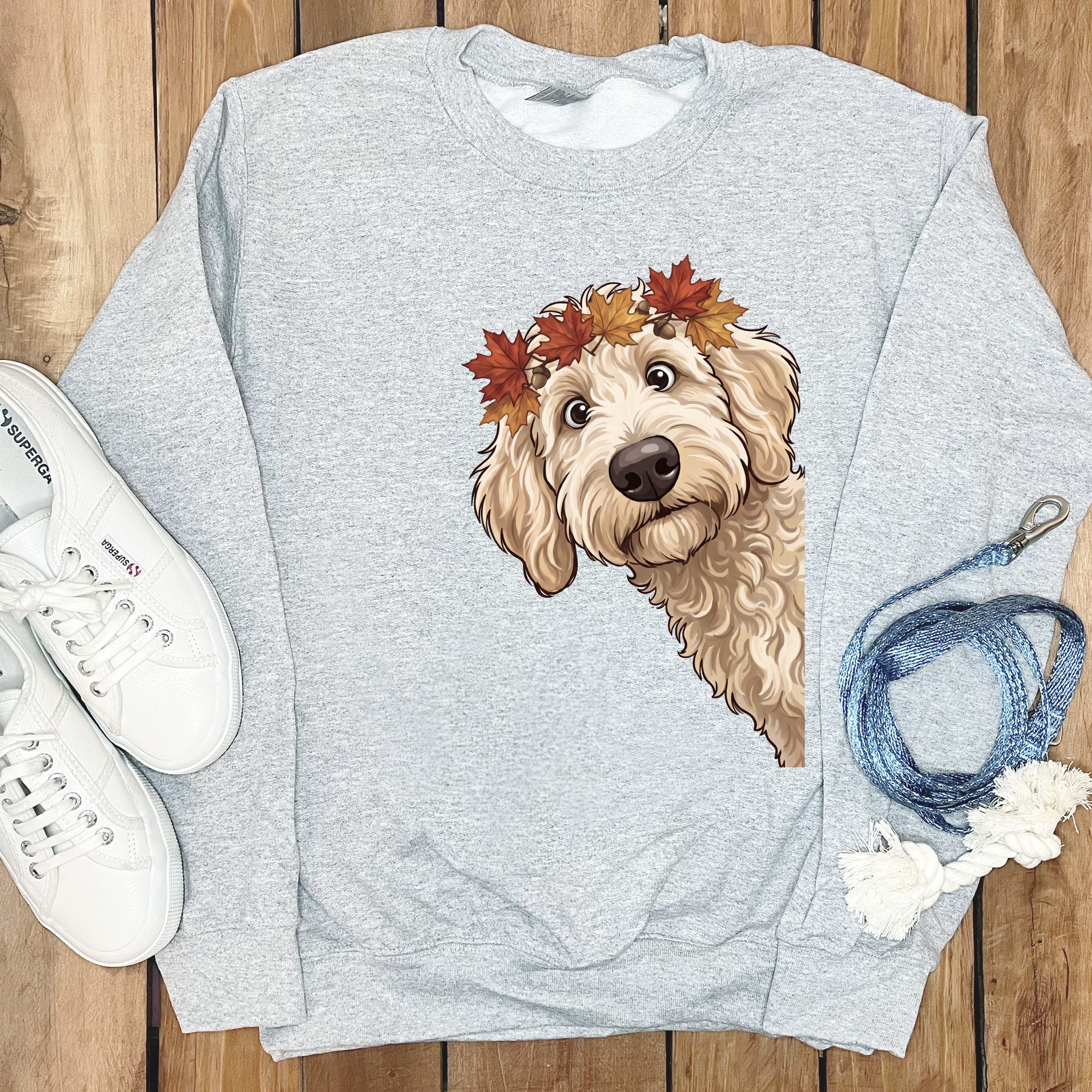 Fall Crown Cream Goldnedoodle Sweatshirt in Sport Grey / S by Puppy Jo