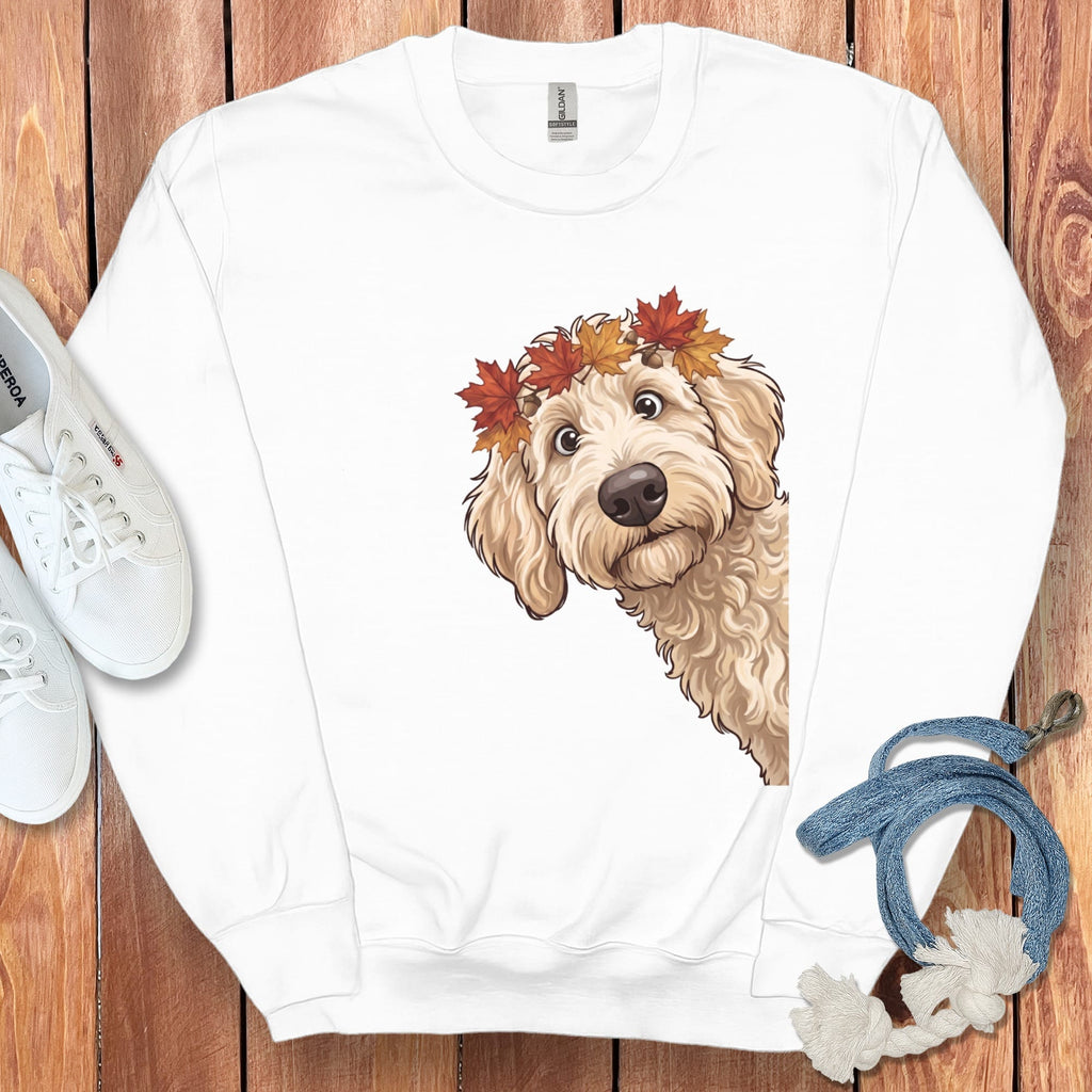 Fall Crown Cream Goldnedoodle Sweatshirt in White / S by Puppy Jo