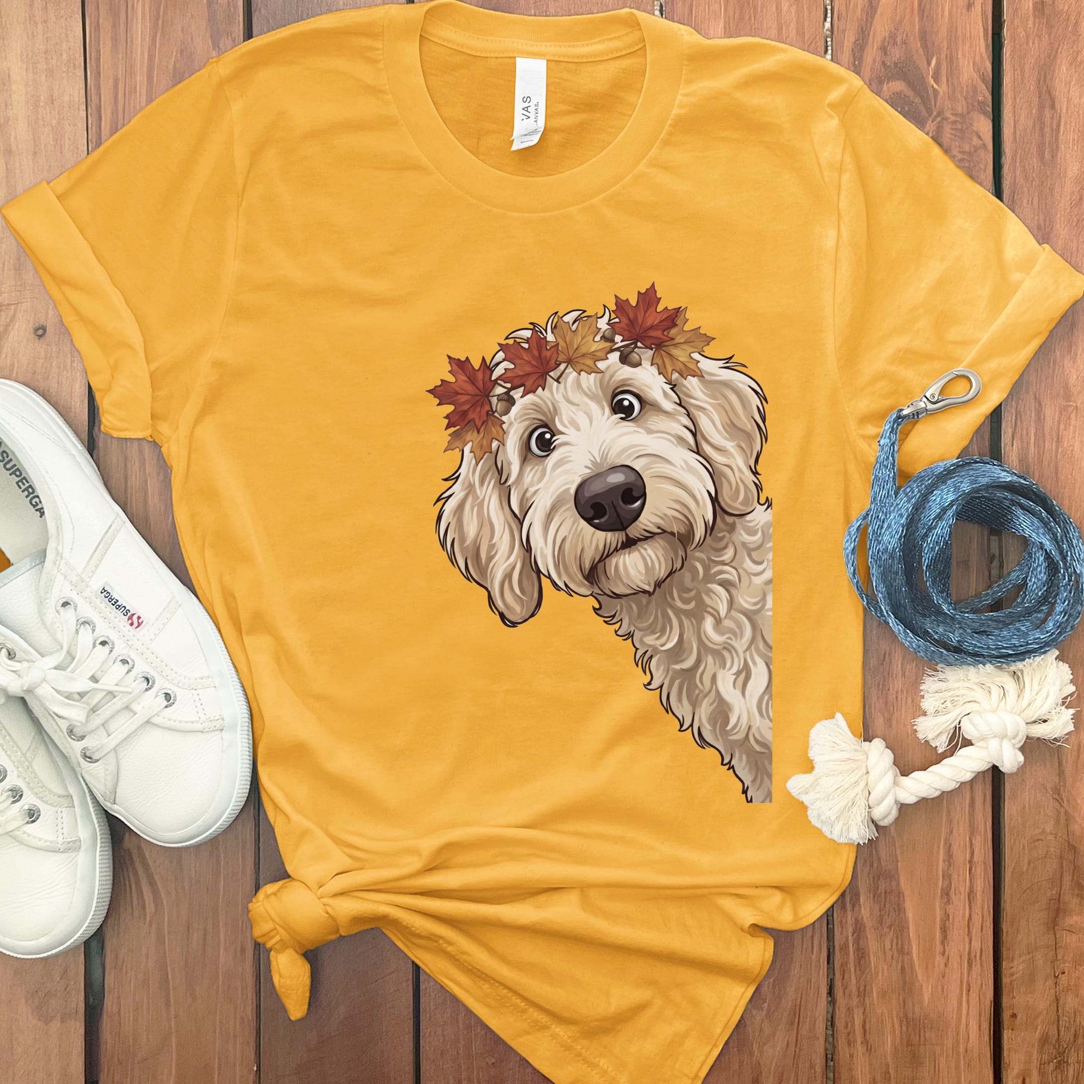 Fall Crown Cream Goldnedoodle T-Shirt in Gold / S by Puppy Jo